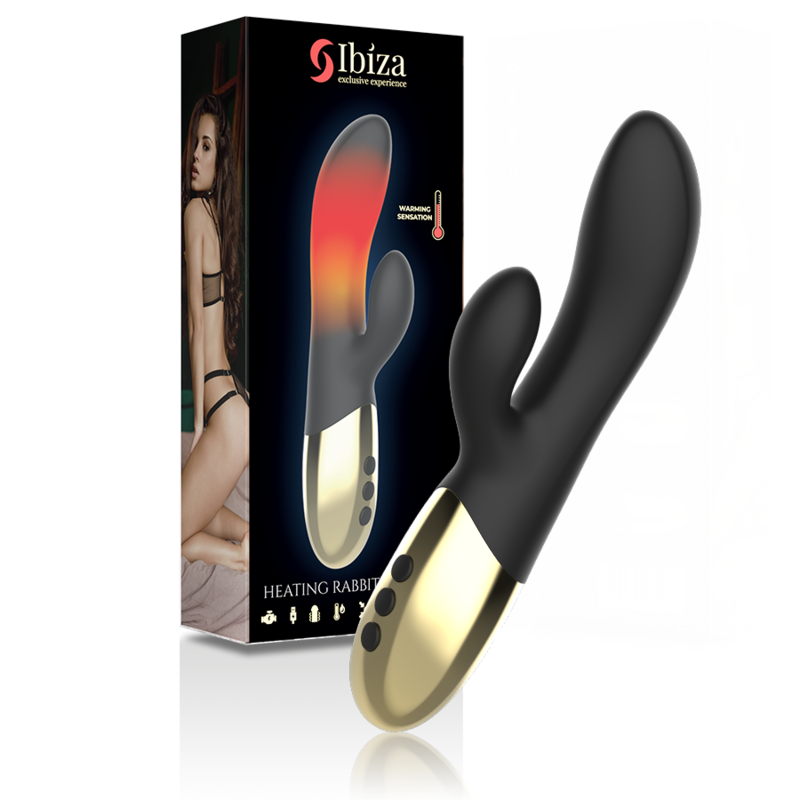 Vibrator Rabbit, Ibiza - Heating Rabbit, cu Functie de Incalzire, Negru si Auriu