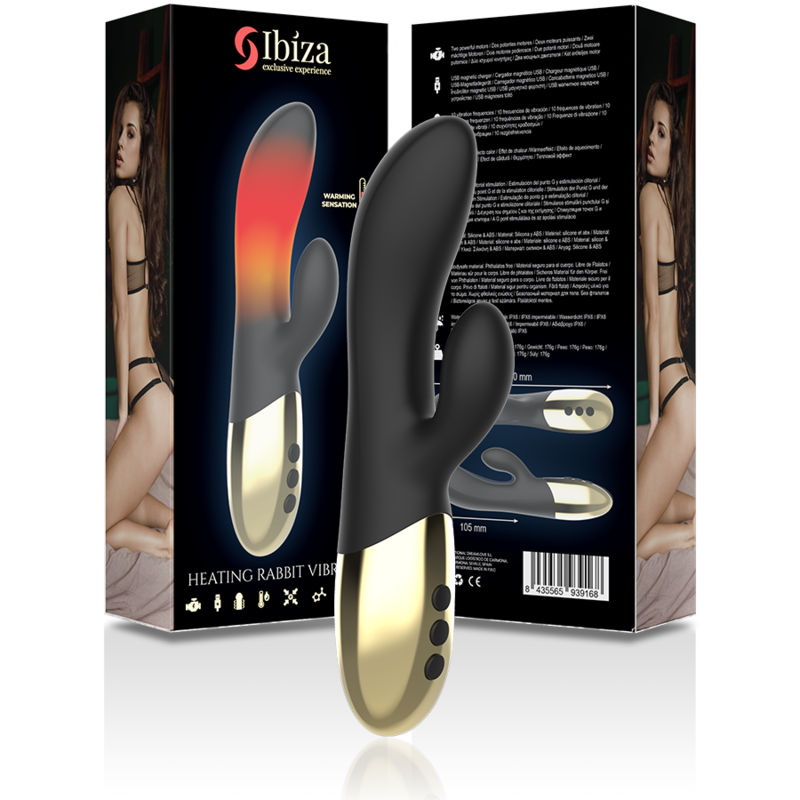 Vibrator Rabbit, Ibiza - Heating Rabbit, cu Functie de Incalzire, Negru si Auriu