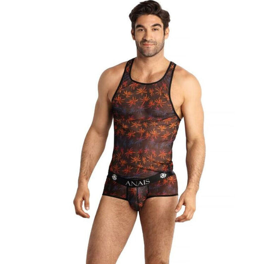 Top Barbati Fara Maneci, ANAIS MEN - Chill, Tul Negru cu Print Tropical