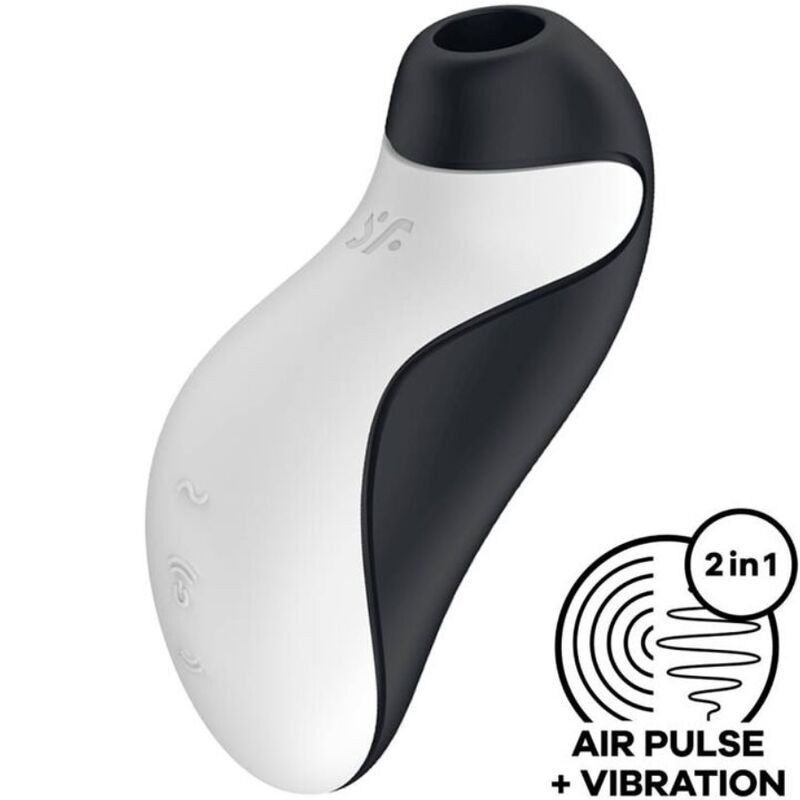Stimulator cu Aer Pulsatoriu si Vibratii, Satisfyer - Orca, Motoare Independente, Negru/Alb