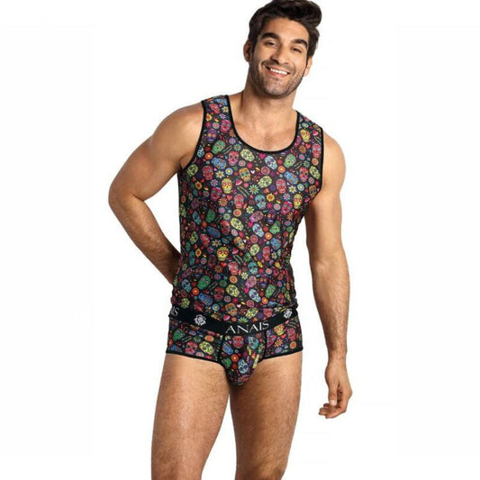 Top fara Maneci Barbati, ANAIS MEN - Mexico, Print Flori si Craniu
