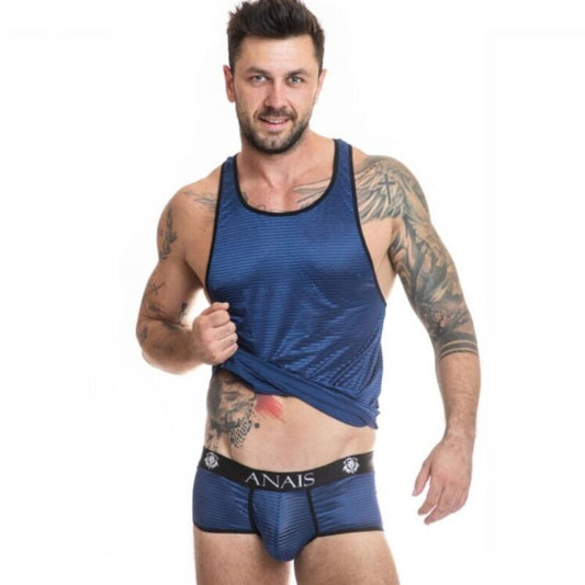 Top Barbati Fara Maneci, ANAIS MEN - Naval, Tul Negru cu Dungi Satin