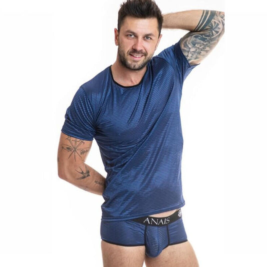 Tricou Barbatesc Sexy, ANAIS MEN - Naval, Tul Negru cu Dungi Satin