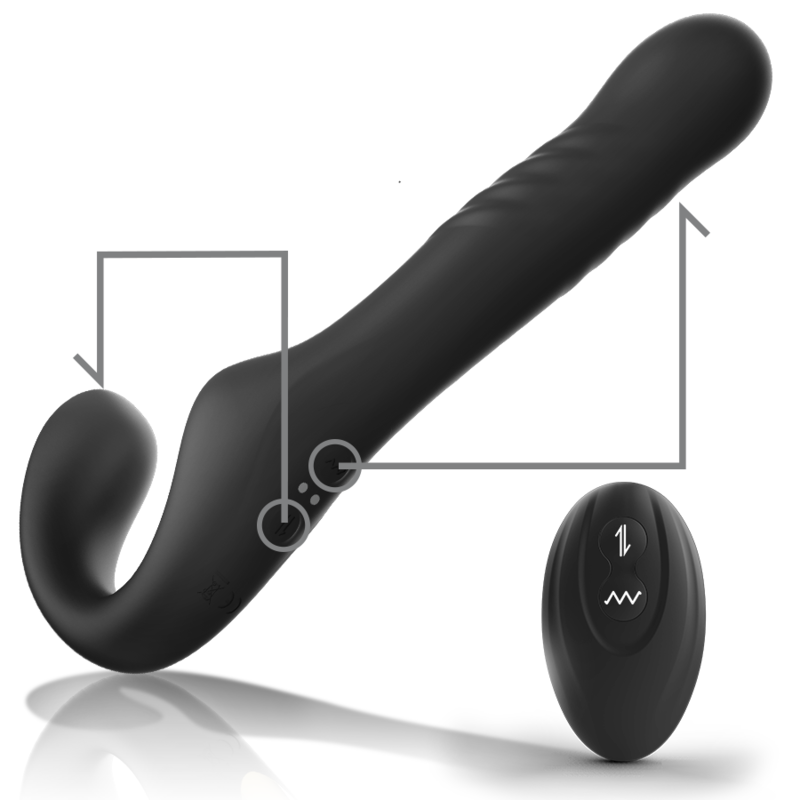 Vibrator Strap On, Ibiza - Strapples, cu Telecomanda, Negru/Auriu