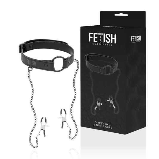 Calus Inel cu Cleme pentru Sfarcuri, FETISH SUBMISSIVE - Piele Vegana, Lant Metalic