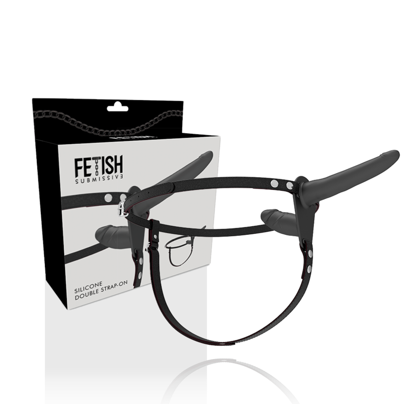 Ham Strapon, Fetish Submissive - Double Penetration, Silicon Medical Hipoalergenic, Negru / Marime Unica / 15 CM + 8 CM