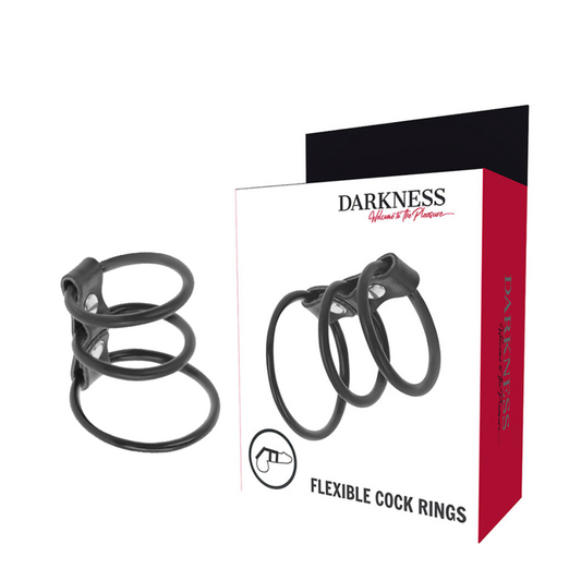 Set 3 Inele pentru Penis, DARKNESS - Flexibile, TPR Hipoalergenic