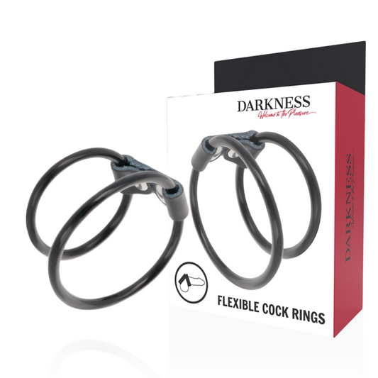 Inel Dublu Flexibil pentru Penis, DARKNESS - Piele si Cauciuc, Diametru 5 cm si 3,6 cm