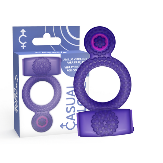 Inel Dublu pentru Penis cu Vibratii, CASUAL LOVE - Ring Double Pleasure, TPR, Mov
