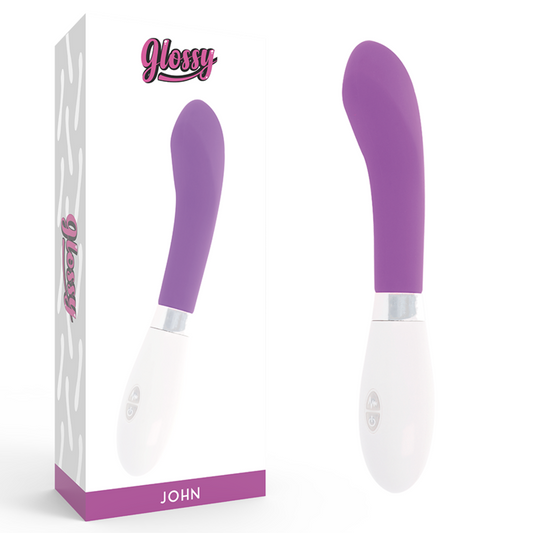 Vibrator Curbat, GLOSSY - John, 10 Functii, Impermeabil, Silicon, Mov, 12 cm