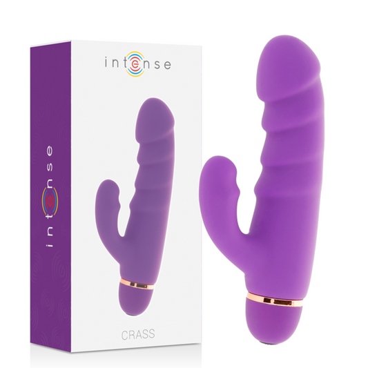 Vibrator Rabbit cu Stimulator Clitoris, INTENSE - Crass 20 Viteze, Silicon Medical, Lila, 17,5 cm