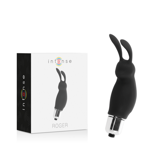 Vibrator Rabbit, INTENSE - Roger Rabbit, Silicon Medical si ABS, Negru, 9 cm