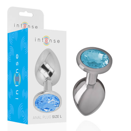 Dop Anal din Metal Aluminiu, INTENSE - cu Cristal Albastru, Marimea L, 9 cm