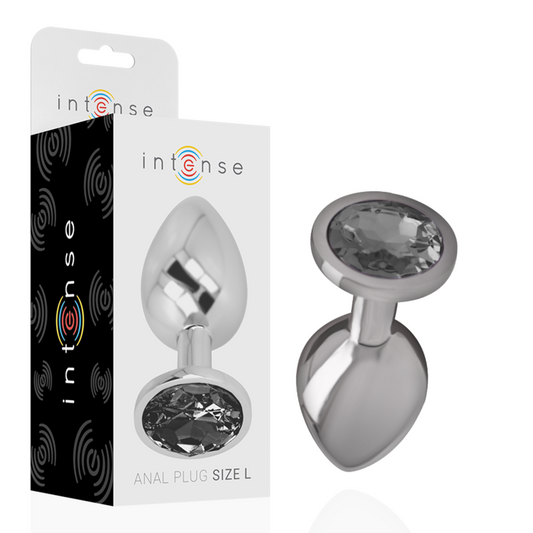 Dop Anal din Metal Aluminiu, INTENSE - cu Geam Negru, Marimea L, 9 cm