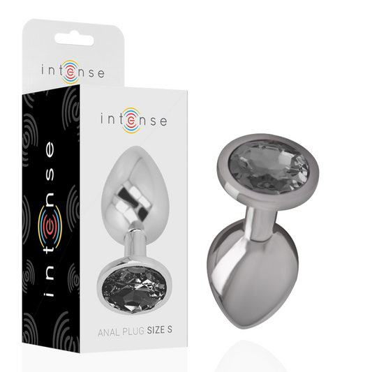 Dop Anal din Metal Aluminiu, INTENSE - cu Cristal Negru, Marimea S, 7 cm