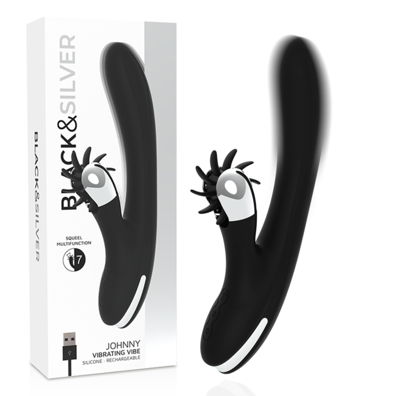 Vibrator, Black&Silver - Bunny Johnny Vibrating Vibe, Reincarcabil USB, Negru Argintiu