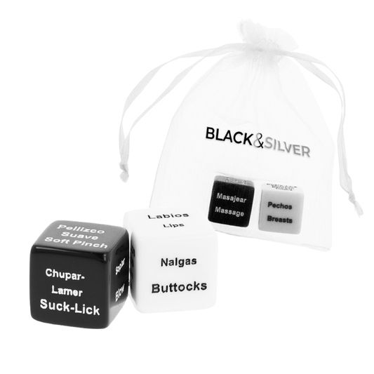 Zaruri pentru Cupluri, BLACK&SILVER - Set 2 Zaruri ES/EN, 2 cm