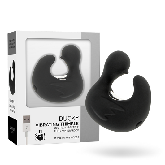 Stimulator Degetar Rata, BLACK&SILVER - Duckymania, Silicon Medical, 8 Moduri Vibratii, 4,5 cm