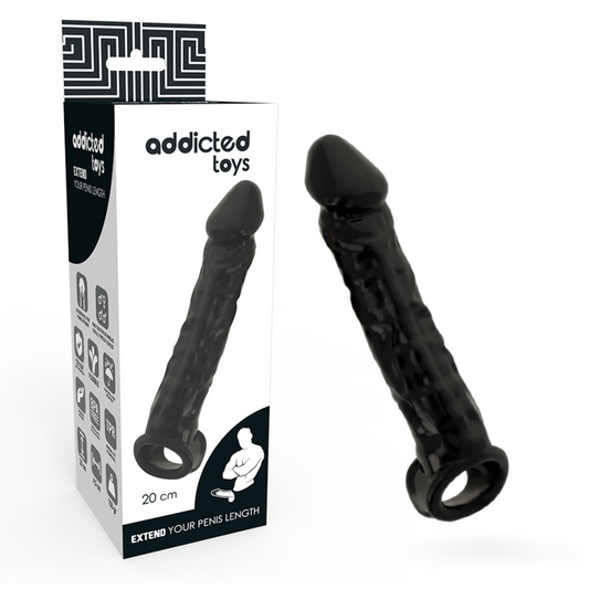 Manson pentru Penis, ADDICTED TOYS - Extensie cu Inel Testicular, Negru, 20 cm