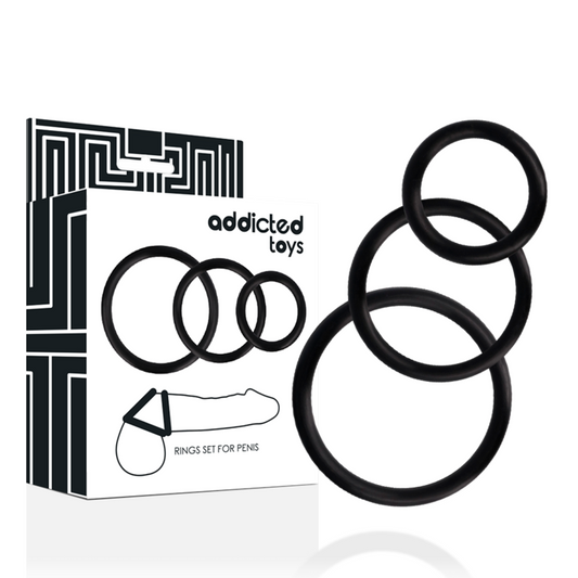 Set Inele pentru Penis, Addicted Toys, Cauciuc Super Elastic, Negru