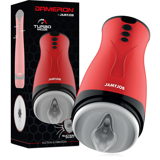 Masturbator cu Aspiratie si Vibratii, JAMYJOB - Dameron, Silicon Medical, Rosu-Alb