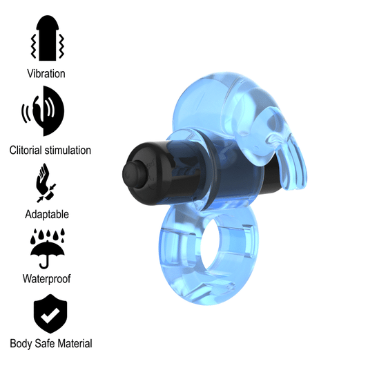 Inel pentru Penis cu Vibratii, INTENSE - Fry Rabbit Ring, Albastru