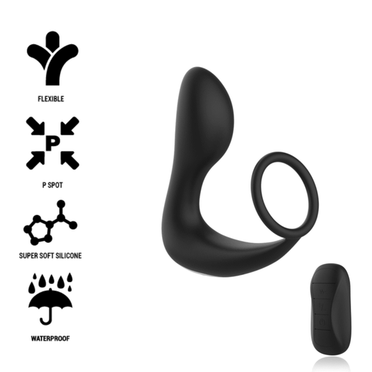 Masator de Prostata cu Telecomanda, BLACK&SILVER - Reincarcabil, Silicon, Negru
