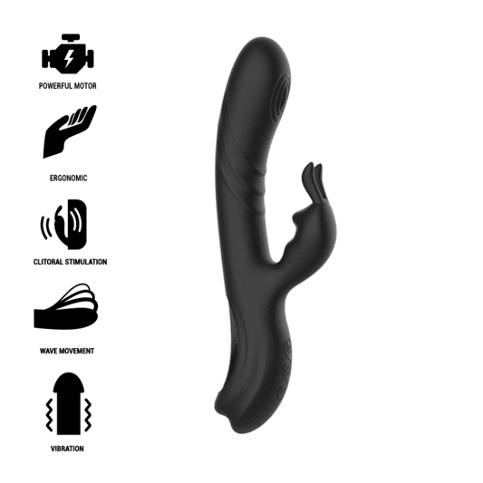 Vibrator Rabbit, BLACK&SILVER - Jamie, Stimulare Dubla Clitoris si Punct G, Negru