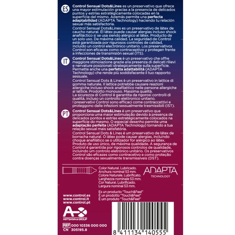 Prezervative, Control - Sensual Dots & Lines, Stimulare Suplimentara, 12 Bucati