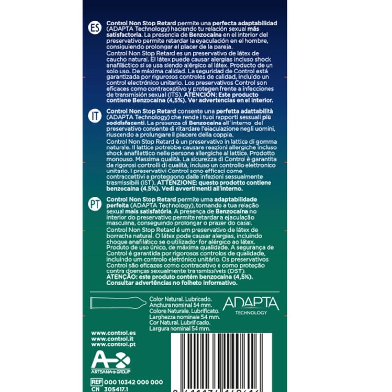 Prezervative, Control - Non Stop, Efect Retard cu Benzocaina, 12 Unitati