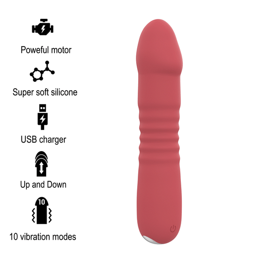 Vibrator Telescopic, INTENSE - JUNI Sus-Jos, 10 Vibratii, Rosu, 17,3 cm
