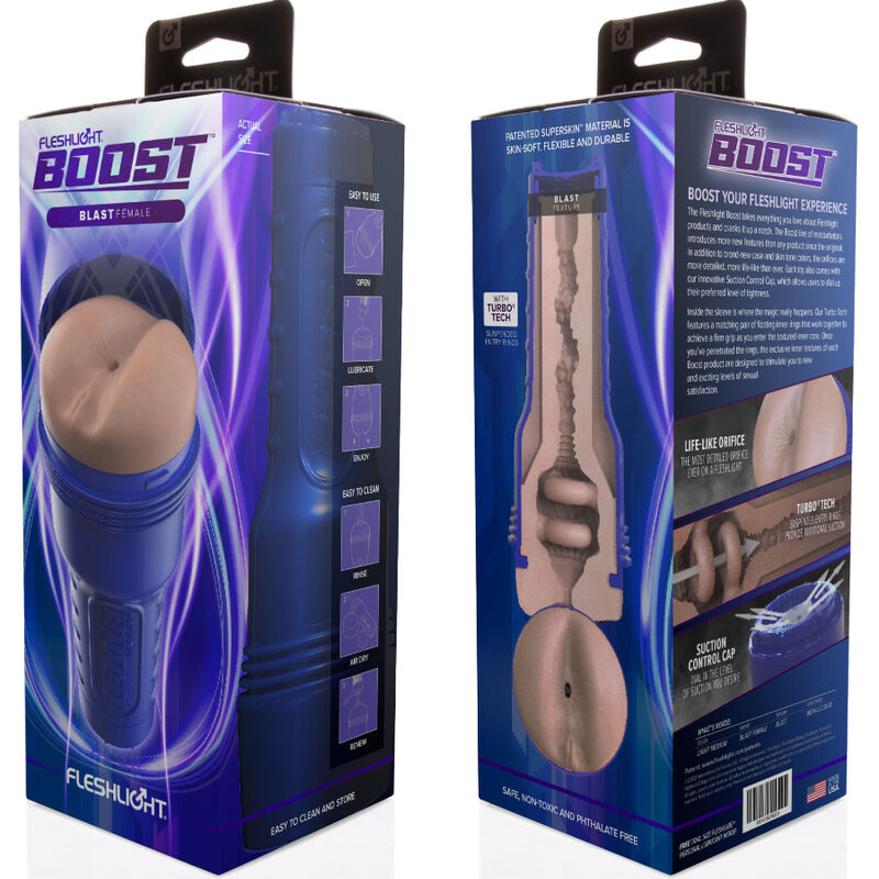 Masturbator Barbati, Fleshlight - Boost Blast, Orificiu Anal Realist, Carcasa Albastru Metalic / Manson Nud