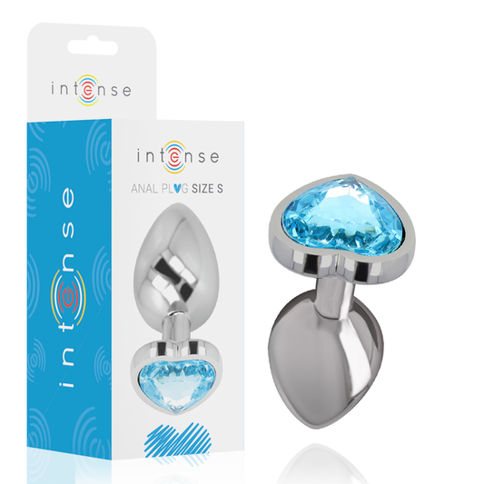 Dop Anal Metalic cu Bijuterie, INTENSE - Inima Albastra, Marimea S, 7 cm