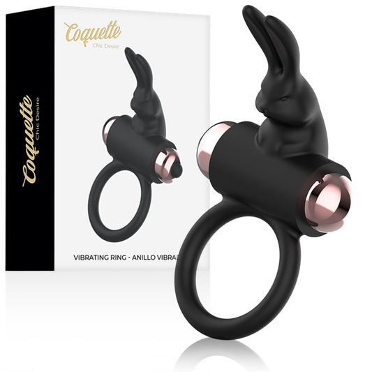 Inel pentru Penis cu Vibrator, COQUETTE CHIC DESIRE - Negru/Auriu, Impermeabil IPX6