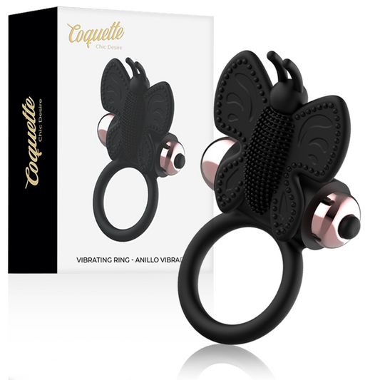 Inel pentru Penis Fluture cu Vibrator, COQUETTE CHIC DESIRE - Silicon, Negru/Auriu