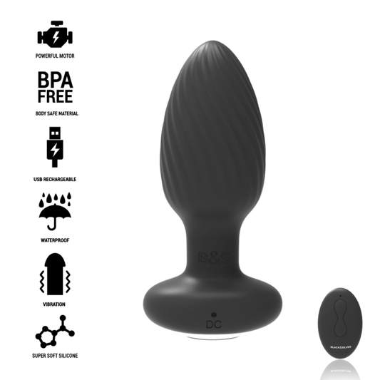 Dop Anal Rotativ cu Telecomanda, BLACK&SILVER - Wells, Silicon, Unisex, Negru