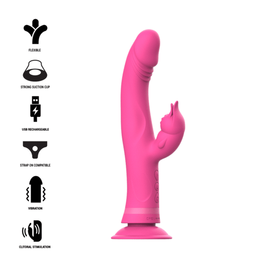 Vibrator Rabbit, INTENSE - Julio, Silicon Super Moale, Roz, 24 cm