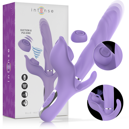 Vibrator Multifunctional Reincarcabil cu Ventuza, INTENSE - Billie, 4 Motoare, 24 cm, Mov