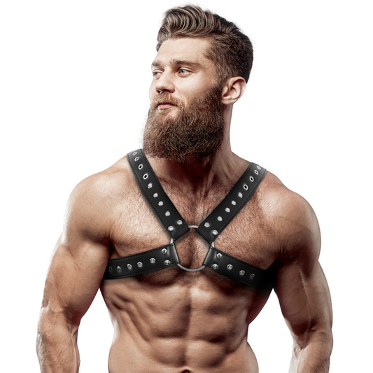 Ham Piept Barbati Incrucisat, FETISH SUBMISSIVE ATTITUDE - Eco-Piele cu Tinte
