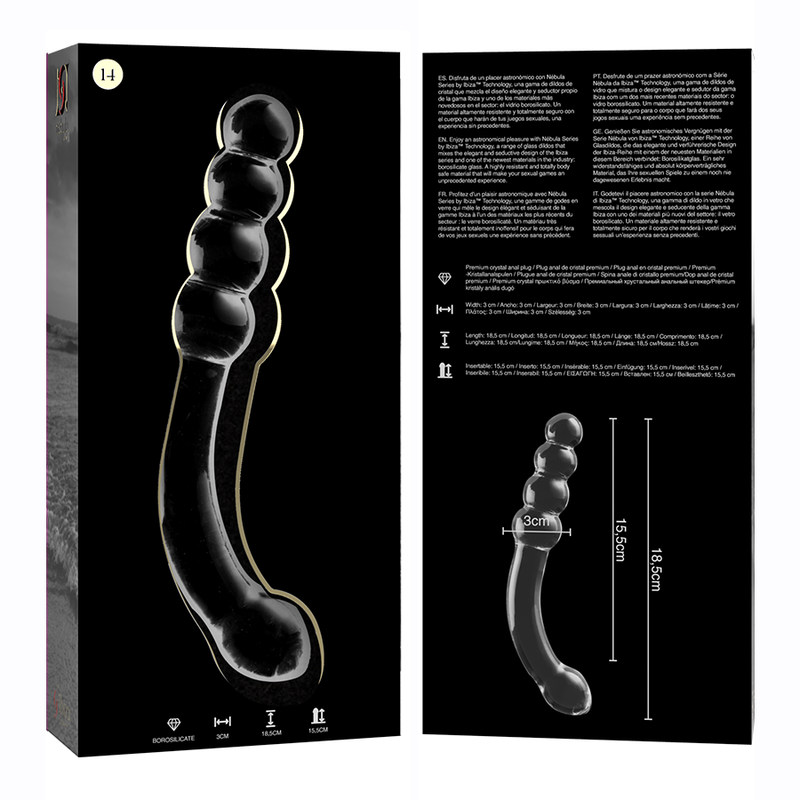 Dildo, Ibiza - Nebula Series Model 14, Sticla Borosilicata, 18.5 CM / Transparent / D - 3 CM