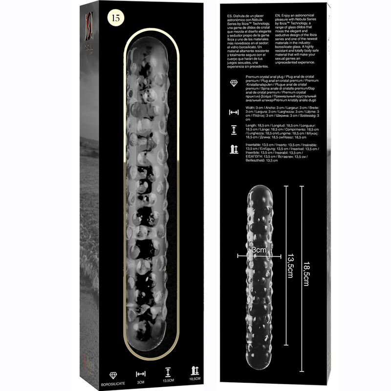 Dildo, Ibiza - Nebula Series Model 15, Sticla Borosilicata, 18.5 CM D - 3 CM Transparent