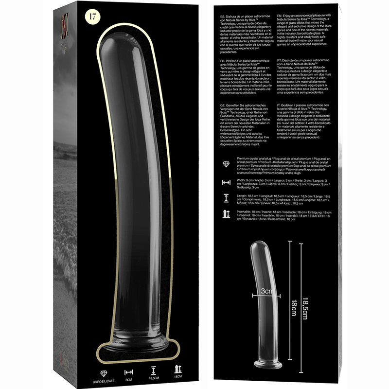 Dildo, Ibiza - Nebula Series - Model 17, Sticla Borosilicata, 18.5 CM D - 3 CM Transparent