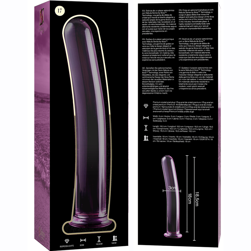Dildo, Ibiza - Nebula Series - Model 17, Sticla Borosilicata, 18.5 CM D - 3 CM Transparent