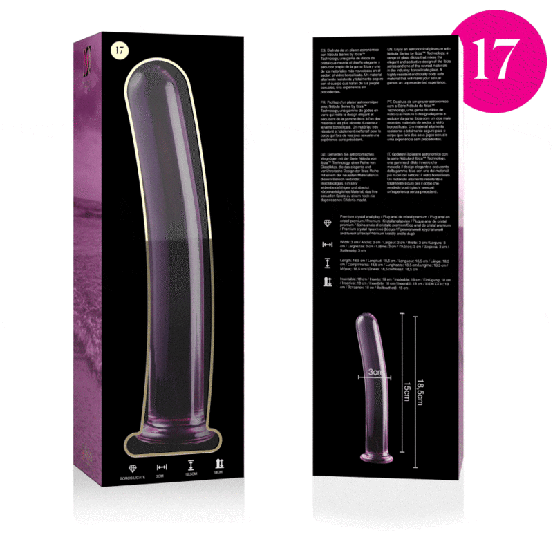 Dildo, Ibiza - Nebula Series - Model 17, Sticla Borosilicata, 18.5 CM D - 3 CM Transparent