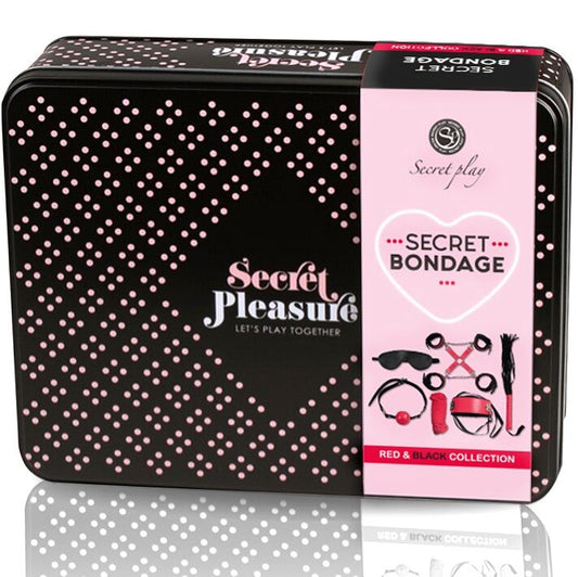 Set BDSM 6 Piese, SECRETPLAY - Red Collection, Piele Sintetica, Rosu si Negru