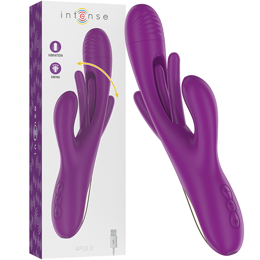Vibrator Multifunctional Reincarcabil, INTENSE - Apolo, 7 Vibratii cu Miscare Oscilanta, Mov