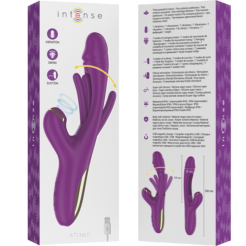 Vibrator Multifunctional, Intense - Ateneo, Reincarcabil 7 Vibratii cu Miscare de Leganare si Suctiune, Mov