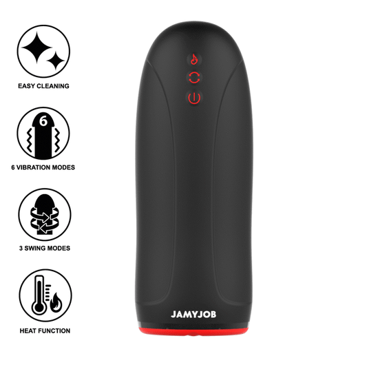 Masturbator cu Vibratii si Incalzire, JAMYJOB - Swing-R, Silicon Medical, Negru
