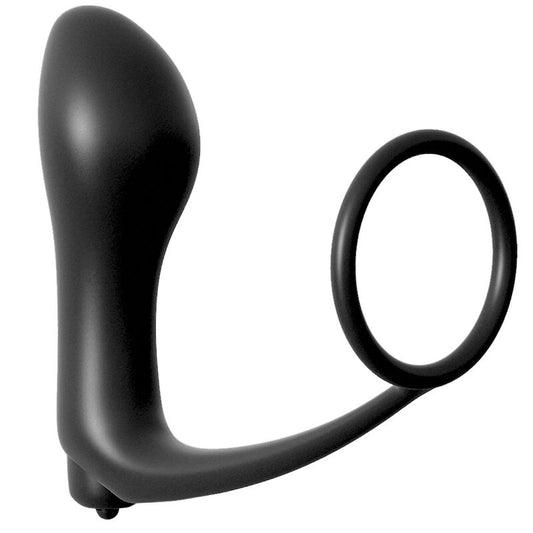 Dop Anal cu Inel pentru Penis Vibrator, ANAL FANTASY ELITE COLLECTION - Ass-Gasm Cockring, Silicon, Negru