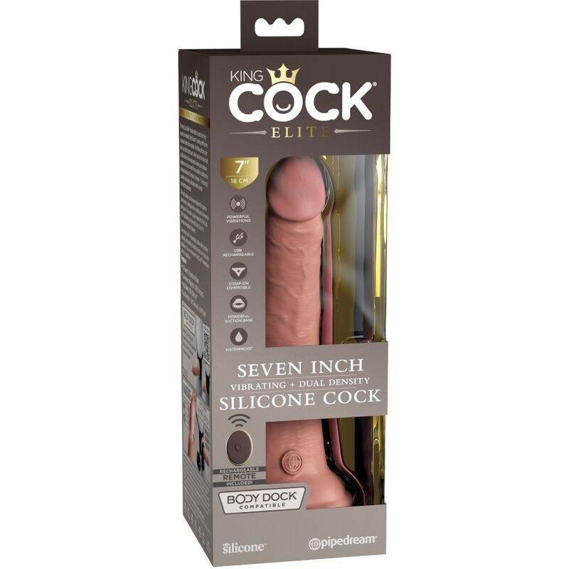 Dildo Vibrator, King Cock - Elite, Realistic din Silicon cu Telecomanda, 17.8 CM